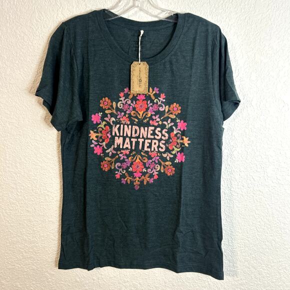 Natural Life Kindness Matters Graphic Tee Womens Size Large Teal Pink NWT - Picture 2 of 4